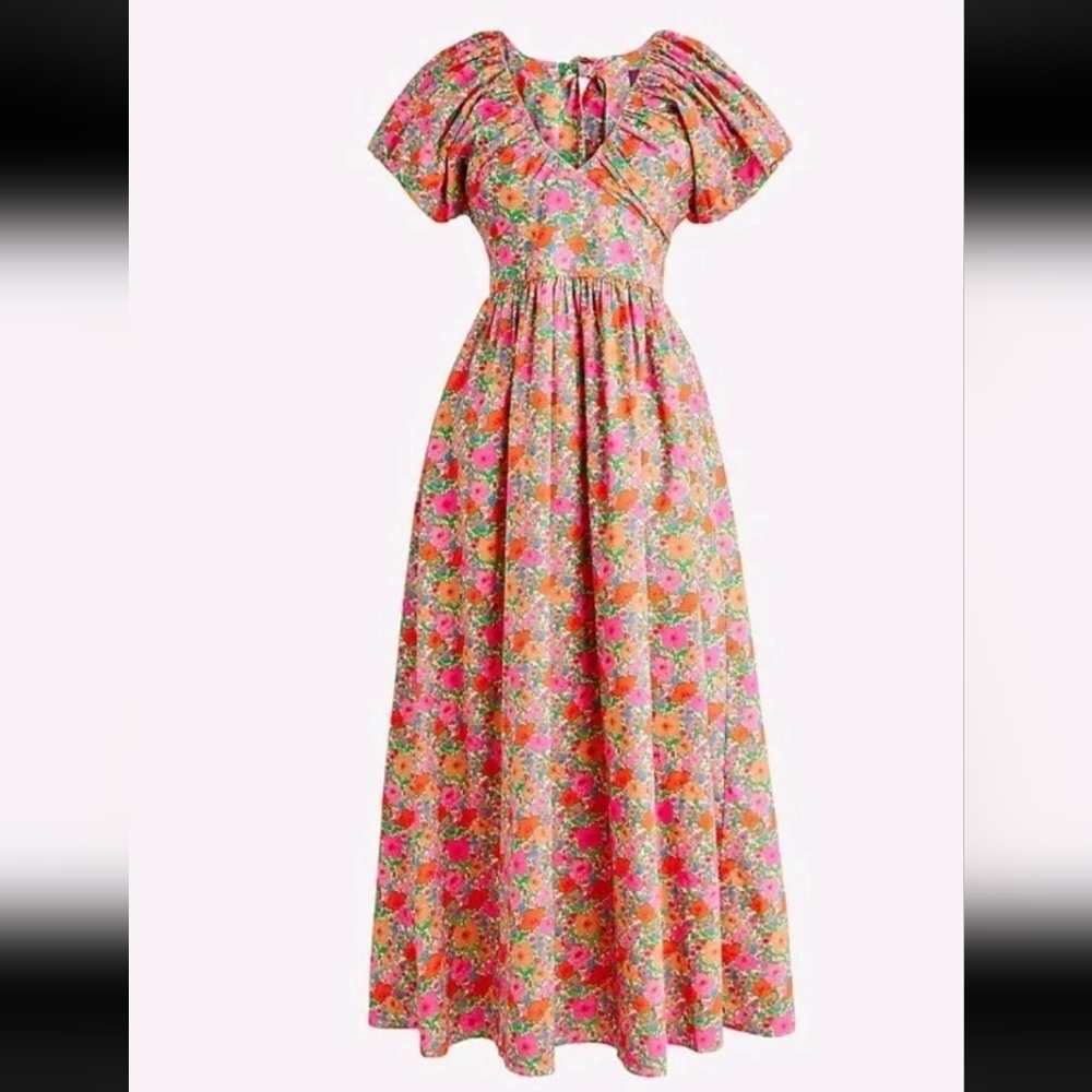 J.Crew Collection bow-back puff-sleeve dress in Liberty Meadow Song fabric Sz 22